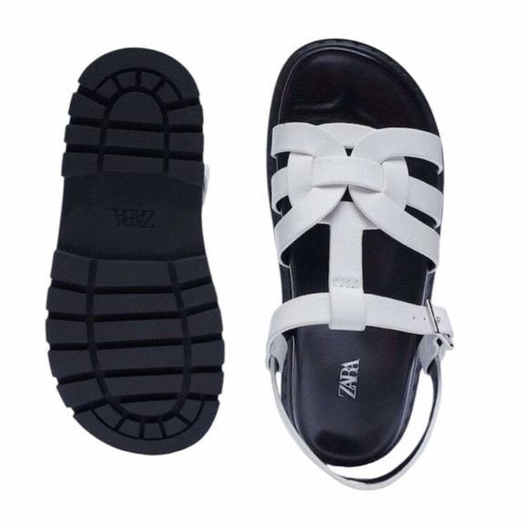 Zara Treaded Sole Low Heel White Leather Fisherman Sandal Size EU 38 US 7.5/8 - Picture 2 of 11
